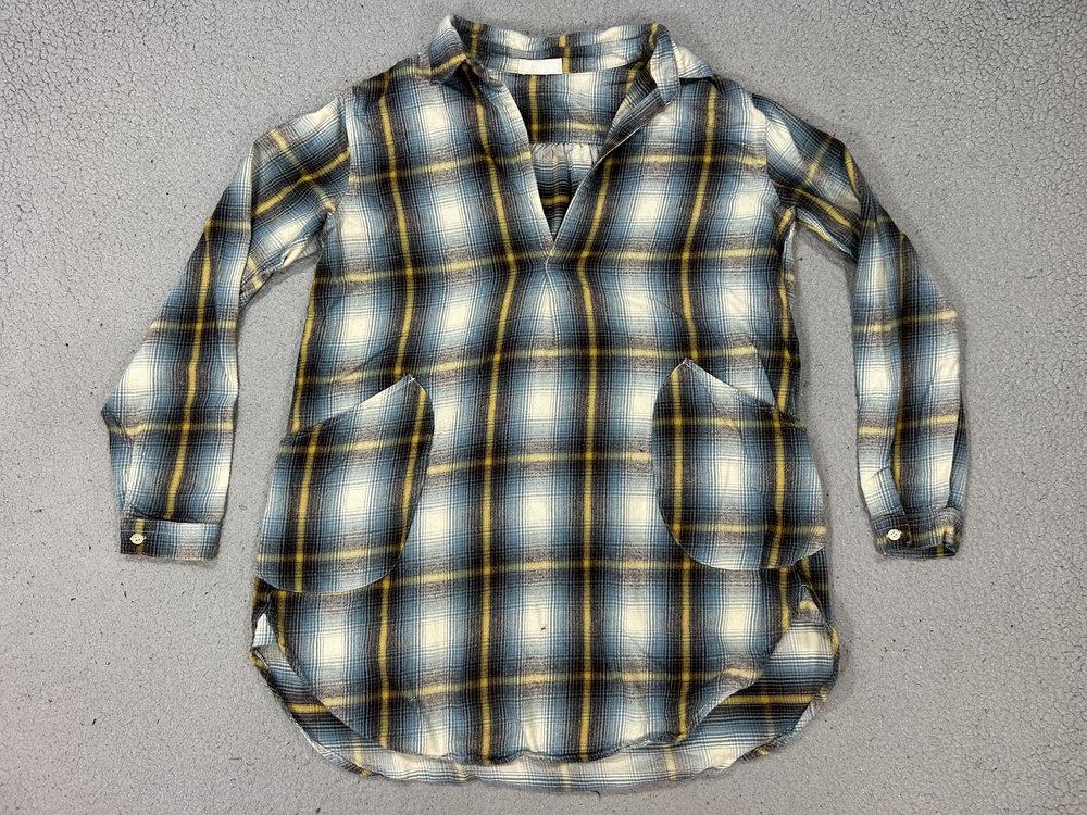 CP Shades Shirt Womens XS Blue Plaid Flannel Tunic V Neck Pockets Made USA